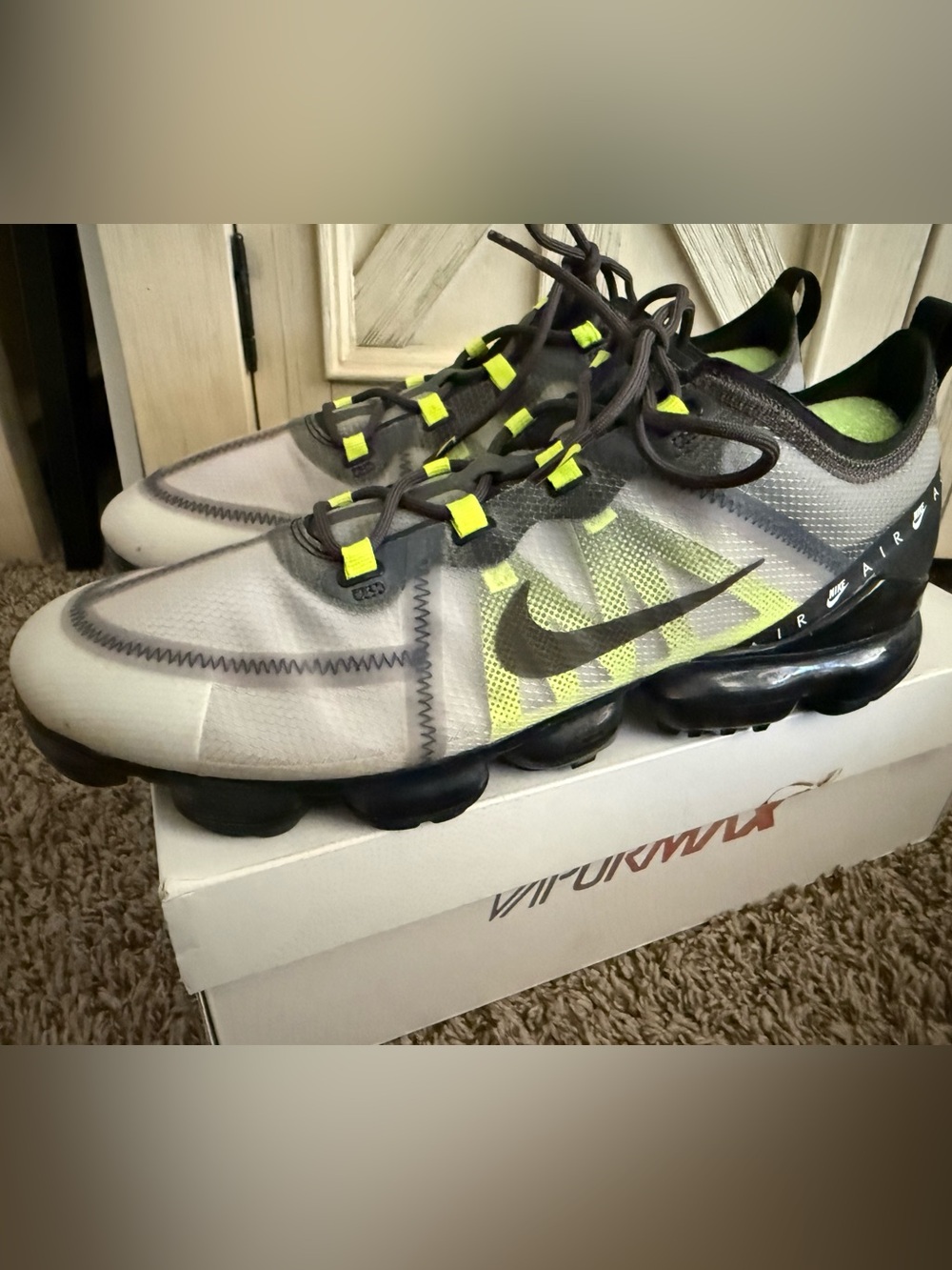 Nike Kids Gray Sneakers with Neon Green Accents